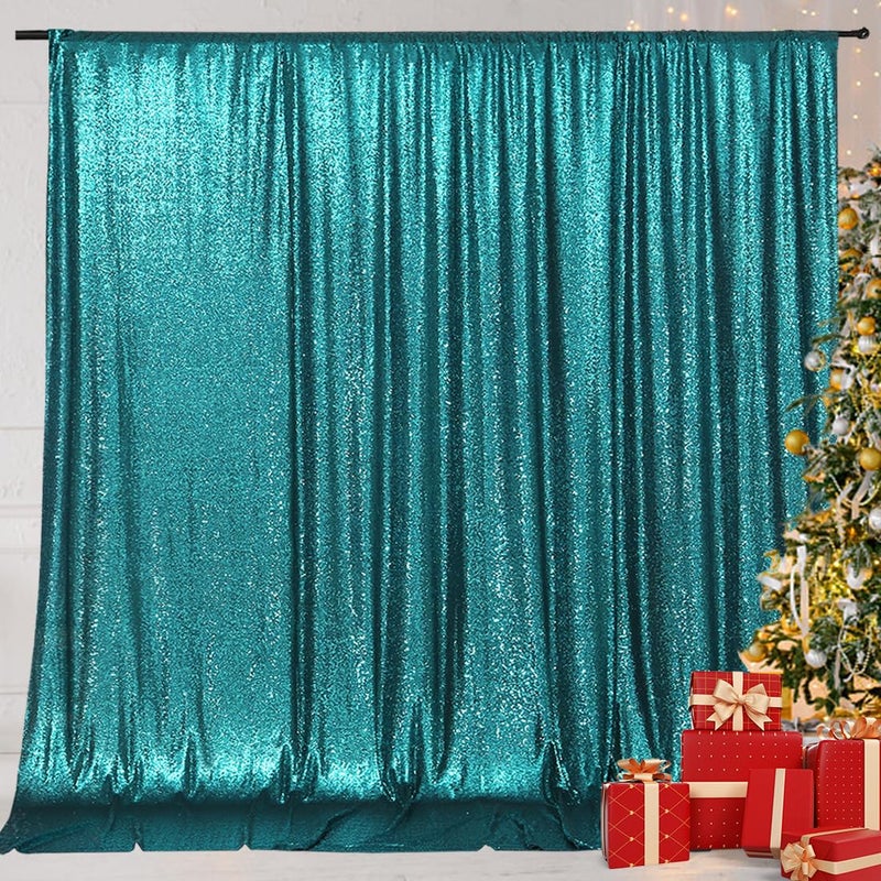 Eternal Beauty Teal Sequin Backdrop, 10x10 Ft Glitter Background Curtains for Shimmer Photography Party Wedding Birthday Back Drop Decor - Image 3